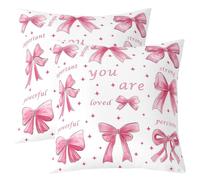 Homewish Lot de 2 Housse de Coussin 60x60 Bouc Rose,Taie d'oreiller Rinnon Mignon de Romance Bowknot,Housse d'oreiller Imprimer des Étoiles Rêveuses,Taie Oreiller Citations de Foi Kawaii