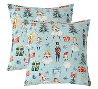 Homewish Lot de 2 Housse de Coussin 60x60 Cache-Noix de Noël,Taie d'oreiller Arbre de Noël À Cravate Rouge Flocon de Neige de Princesse de Ballet Mignon Soldat Royal Guard de Dessin Animé,Teal