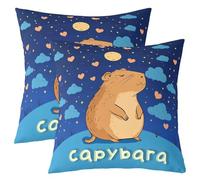 Homewish Lot de 2 Housse de Coussin 60x60 Capybara Mignon,Taie d'oreiller Galaxie du Ciel Étoilé,Housse d'oreiller Enfants Filles Garçons Nuit Noire Étoile Impression Charmant Castor Animaux Sauvages