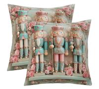 Homewish Lot de 2 Housse de Coussin 60x60 Craquenoix de Noël, Taie d'oreiller Gardien Royal de Dessins Animés, Housse d'oreiller Prince de Fée Mignon Soldat, Taie Oreiller Fleurs Roses