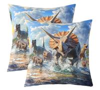 Homewish Lot de 2 Housse de Coussin 60x60 Dinosaur,Taie d'oreiller Jungle Dino,Housse d'oreiller Enfants Adolescents 3D Ancient Animaux,Taie Oreiller Western Dragon Wildlife