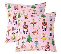 Homewish Lot de 2 Housse de Coussin 60x60 Enfants Casque-Noix Ornaments de Noël,Taie d'oreiller Fille Casque-Noix,Housse d'oreiller Arbre de Noël Carousel Filles Princesse Ballet Mouse King