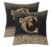 Homewish Lot de 2 Housse de Coussin 60x60 Léopard Initial C Princesse Taie d'oreiller Nœud Papillon Mode Personnalisé Nœud Lettre Africaine Pailletée Nœud Papillon Guépard à Paillettes