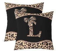 Homewish Lot de 2 Housse de Coussin 60x60 Leopard Print Bow,Taie d'oreiller avec La Lettre Initiale L Coquette Cheetah Bow,Taie Oreiller Mode Moderne Tendance Fille Alphabet Gépard Imprimer