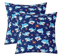Homewish Lot de 2 Housse de Coussin 60x60 Requin Taie d'oreiller Requin Dessin animé Housse d'oreiller Animal Océanique sous-Marin Taie Oreiller Bleu Marine
