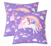 Homewish Lot de 2 Housse de Coussin 60x60 Violet Unicorn,Taie d'oreiller Filles Princess Unicorn,Housse d'oreiller Enfants Child Dessin Animé Castle Enfants Fleurs Petal Galaxy Heart Motif