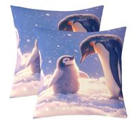 Homewish Lot de 2 Pingouin Dessin Animé Housse de Coussin 55x55,Belle Couverture d'oreiller de Safari,Kawaii Antarctic Animal Deco Taie d'oreiller,Style Décoratif Hiver Neige Housse Coussin