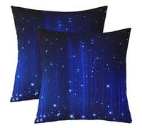 Homewish Lot de 2 Taie Oreiller 60x60 cm - Housse de Coussin Bleu Foncé Ombré pour Garçons Filles - Housse d'oreiller Étoiles - Coussin Décoratifs Lignes Pailletées Dégradée pour Canapé Lit