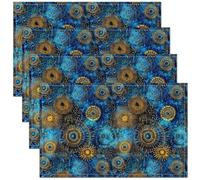 Homewish Lot de 4 Sets de Table 45x30cm Mandala Bleu Sarcelle | Tapis de Table Lavable et Antidérapant Ado Femme Cercles Cosmiques Décoration de Cuisine Mandala Bohème - Floral Vintage