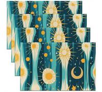 Homewish Lot de 4 Sets de Table Abstract Lune Soleil Bleu Jaune,Tapis de Table 45x30cm Art Moderne Étoilé Boho,Sets de Table Lavable Stripe Ombre Esthétique Enfants Hommes Femmes Adultes