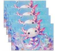 Homewish Lot de 4 Sets de Table Adolescente Axolotl,Tapis de Table 45x30cm Enfants Mignons Axolotl,Sets de Table Lavable Cartoon Ocean Sealife,Tapis de Table Antidérapant Salamandre Kawaii