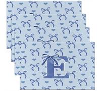 Homewish Lot de 4 Sets de Table Alphabet Bleu Lettre Initiale E Bowknot,Tapis de Table 45x30cm Aquarelle Monogrammée,Sets de Table Lavable Kawaii Love Hearts Bow Filles Enfants