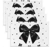 Homewish Lot de 4 Sets de Table Arcs Noirs,Tapis de Table 45x30cm Princesse de Rêve Bow Bowknot,Sets de Table Lavable Noir et Blanc,Tapis de Table Enfants Filles Adultes Coquette À La Mode Preppy