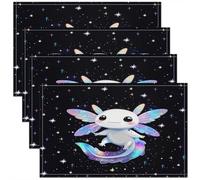 Homewish Lot de 4 Sets de Table Axolotl Coloré,Tapis de Table 45x30cm Enfants Mignon Arc-en-Ciel Axolotl,Sets de Table Lavable Scintiller Étoilé Ciel Étoiles Galaxie,Tapis de Table Jolie Salamandre