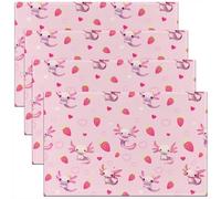 Homewish Lot de 4 Sets de Table Axolotl Mignon,Tapis de Table 45x30cm Enfants Adultes Fraise Fruit Délicieux,Sets de Table Lavable Amour Cœurs Axolotl,Tapis de Table Salamandre Dessin Animé