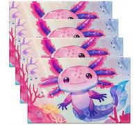Homewish Lot de 4 Sets de Table Axolotl Mignon, Tapis de Table 45x30cm Vide Marine de L'Océan, Sets de Table Lavable Méduses D'Algues Colorées, Tapis de Table Antidérapant Salamandre de Dessins Animés
