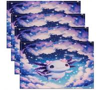 Homewish Lot de 4 Sets de Table Axolotl Rêveux,Tapis de Table 45x30cm Filles Enfants Axolotl Mignon,Sets de Table Lavable Teen Preppy Fantasy Galaxy Sky,Tapis de Table Salamandre Violette Kawaii
