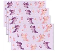 Homewish Lot de 4 Sets de Table Axolotl Rose,Tapis de Table 45x30cm Enfants Salamandre Mignonne,Sets de Table Lavable Ocean Animal Rose Violet Filles Garçons Adolescents Coral Pearl Marine Life