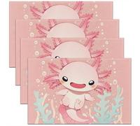 Homewish Lot de 4 Sets de Table Bébé Axolotl, Tapis de Table 45x30cm Salamandre de Dessin Animé, Sets de Table Lavable Impression Drôle Axolotl, Tapis de Table Antidérapant Vide Marine de L'Océan
