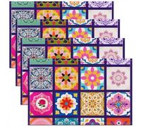 Homewish Lot de 4 Sets de Table Bohème,Tapis de Table 45x30cm Mandala Damas,Sets de Table Lavable Youth Garçons Patchwork Style Boho,Tapis de Table Antidérapant Aquarelle Florale
