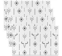 Homewish Lot de 4 Sets de Table Boho Aztec,Tapis de Table 45x30cm Crâne de Taureau,Sets de Table Lavable Style Ethnique Bohème,Tapis de Table Motif Géométrique Abstrait Symbole Tribal Autochtone