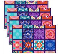 Homewish Lot de 4 Sets de Table Boho,Tapis de Table 45x30cm Mandala de Damas,Sets de Table Lavable Garçons Patchwork Style Bohemian,Tapis de Table Antidérapant Aquarelle Florale