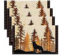 Homewish Lot de 4 Sets de Table Cabine Rustique,Tapis de Table 45x30cm Woodland Wildlife Wolf,Sets de Table Lavable Farmhouse Country Lodge Enfants Garçons Filles Pays Occidental Chasse Thème