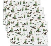 Homewish Lot de 4 Sets de Table Canard de Mallard,Tapis de Table 45x30cm Chasse et Pêche Enfants,Sets de Table Lavable Animaux du Lac Woodland,Tapis de Table Antidérapant Style de Ferme Rustique