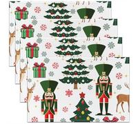 Homewish Lot de 4 Sets de Table Casque-Noix de Noël,Tapis de Table 45x30cm Gardien Royal du Soldat de Dessins Animés,Sets de Table Lavable Arbre de Noël Focon de Neige de Cerf D'Elke