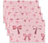 Homewish Lot de 4 Sets de Table Charmant Arc,Tapis de Table 45x30cm Princesse Bow,Sets de Table Lavable Tout Petit Garçon Dreamy Ribbon Bowknot,Tapis de Table Antidérapant Étoiles Aquarelle,Rose