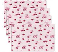 Homewish Lot de 4 Sets de Table Cherries Rouges,Tapis de Table 45x30cm Arc Rose,Sets de Table Lavable Kawaii Girly Cherry,Tapis de Table Antidérapant Enfants Filles Femmes Mignon Bowknot