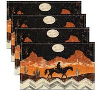 Homewish Lot de 4 Sets de Table Cowboy, Tapis de Table 45x30cm Aztèque, Sets de Table Lavable Orange Western Moon Cactus Desert Exotic Ethnic, Tapis de Table Antidérapant Garçons Hommes Enfants