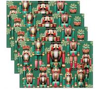 Homewish Lot de 4 Sets de Table Craquenoix de Noël, Tapis de Table 45x30cm Soldat Royal Guard Cartoon, Sets de Table Lavable Flocon de Neige d'or, Tapis de Table Antidérapant Jolie Noël