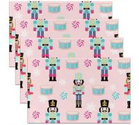Homewish Lot de 4 Sets de Table Craquenoix de Noël, Tapis de Table 45x30cm Soldat Royal Guard de Dessin Animé, Sets de Table Lavable Bonbons, Tapis de Table Antidérapant Flocon de Neige Mignon de Noël