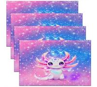 Homewish Lot de 4 Sets de Table Enfants Arc-en-Ciel Axolotl,Tapis de Table 45x30cm Adolescente Fille Mignonne Axolotl,Sets de Table Lavable Kawaii Animaux Océanique Côtier Salamandre Colorée