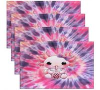 Homewish Lot de 4 Sets de Table Filles Mignonnes Axolotl,Tapis de Table 45x30cm Rose Bow Axolotl Boire Thé Au Lait Salamandre de Dessin Animé,Tapis de Table Colorant À Cravate de la Vie Marine