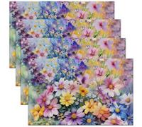 Homewish Lot de 4 Sets de Table Fleur de Rêve,Tapis de Table 45x30cm Ferme Florale,Sets de Table Lavable Rose Jaune Violet Fleurs Sauvages,Tapis de Table Enfants Garçons Filles Nature Rustique