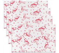 Homewish Lot de 4 Sets de Table Girly Bows,Tapis de Table 45x30cm Coquette Rouge Bowknot,Sets de Table Enfants des Adolescents Aquarelle Bow Cravat Rubans,Tapis de Table Style Princesse Rêveuse