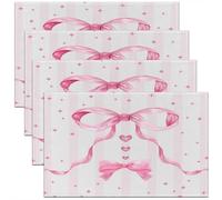 Homewish Lot de 4 Sets de Table Kawaii Bow Filles,Tapis de Table 45x30cm Rose Bowknot Coquette Décor,Sets de Table Lavable Filles Amour Cœur Étoiles,Tapis de Table Aquarelle Princesse Esthétique