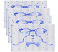Homewish Lot de 4 Sets de Table Kawaii Bow Girls,Tapis de Table 45x30cm Blue Bowknot Coquette Decor,Sets de Table Lavable Filles Amour Cœur Étoiles,Tapis de Table Aquarelle Princesse Esthétique
