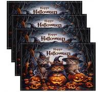 Homewish Lot de 4 Sets de Table Lanterne de Citrouille,Tapis de Table 45x30cm Décoration d'halloween,Sets de Table Lavable pour Les Garçons Chat Fantôme,Tapis de Table Thème de Terreur Gothique