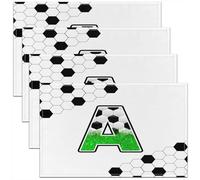 Homewish Lot de 4 Sets de Table Le Football,Tapis de Table 45x30cm Monogrammé Initial A,Sets de Table Lavable Amateurs de Football,Tapis de Table Enfants Garçons Filles Adultes Vert Glitter Imprimer