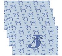 Homewish Lot de 4 Sets de Table Lettre Initiale J Bowknot Alphabet Bleu, Tapis de Table 45x30cm Bow Love Hearts, Sets de Table Lavable Kawaii Filles Enfants, Tapis de Table Antidérapant Aquarelle