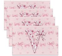 Homewish Lot de 4 Sets de Table Lettre Initiale V Bowknot Alphabet Rose,Tapis de Table 45x30cm Fleurs Kawaii Love Hearts,Sets de Table Lavable Arc Monogrammé Filles Enfants Personnalisé Femmes