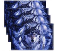 Homewish Lot de 4 Sets de Table Loup Bohème, Tapis de Table 45x30cm Attrape-Rêves Tribal, Sets de Table Lavable Attrape-Rêves Bohème, Tapis de Table Antidérapant Imprimé Galaxie Mystère