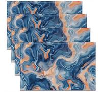 Homewish Lot de 4 Sets de Table Marbre Abstrait, Tapis de Table 45x30cm Teinture de Cravate Bleue Orange, Sets de Table Lavable Texture de Marbre, Tapis de Table Antidérapant Art d'encre Fluide