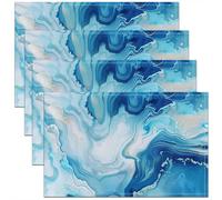 Homewish Lot de 4 Sets de Table Marbre Bleu Marin,Tapis de Table 45x30cm Marbre Gris,Sets de Table Lavable Art Abstrait Moderne,Tapis de Table Texture de Marbre de Teinture de Cravate Aquarelle