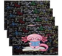 Homewish Lot de 4 Sets de Table Math Axolotl,Tapis de Table 45x30cm Axolotl Mignon,Sets de Table Lavable Étude de L'Animaux Océanique Côtier,Tapis de Table Antidérapant Salamandre Mignon