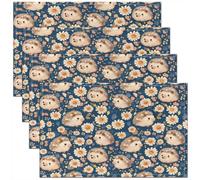 Homewish Lot de 4 Sets de Table Mignon Hérisson,Tapis de Table 45x30cm Floral Rustique,Sets de Table Lavable Jeune Garçons Country Daisy Flowers,Tapis de Table Antidérapant Animaux de La Forêt Kawaii