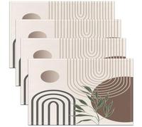 Homewish Lot de 4 Sets de Table Moderne du Milieu du Siècle,Tapis de Table 45x30cm Boho Vintage Abstrait Botanique Feuille de Palmier Minimaliste Géométrique Gris Marron Ligne Art Retro Simple
